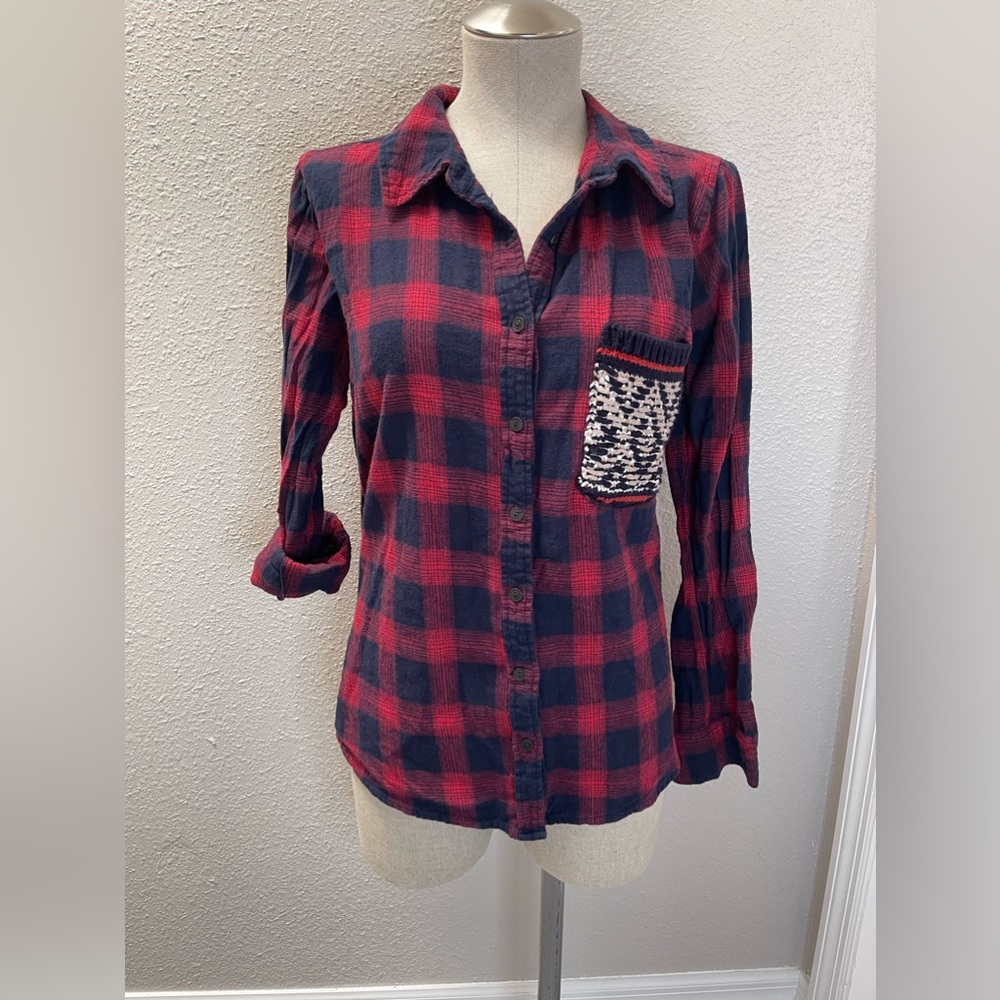 BKE Woven Flannel Eased Fit Sweater Pocket